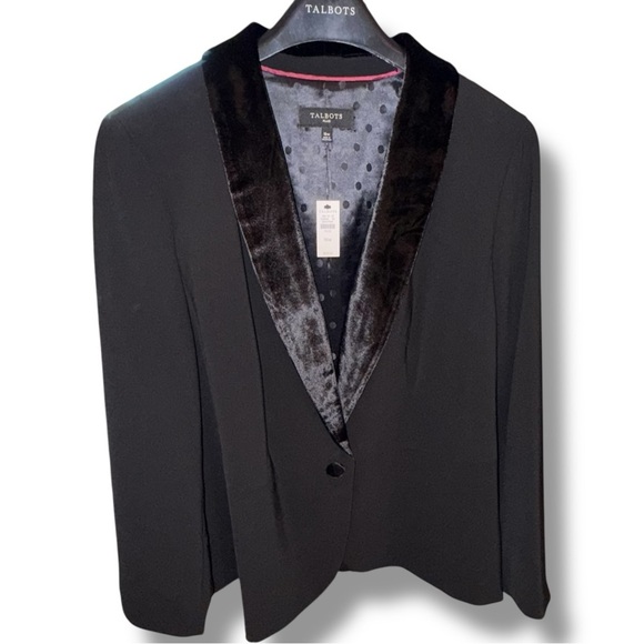 NWT TALBOTS STRETCH CREPE TUXEDO BLAZER - Black Velvet 16W - Picture 4 of 16
